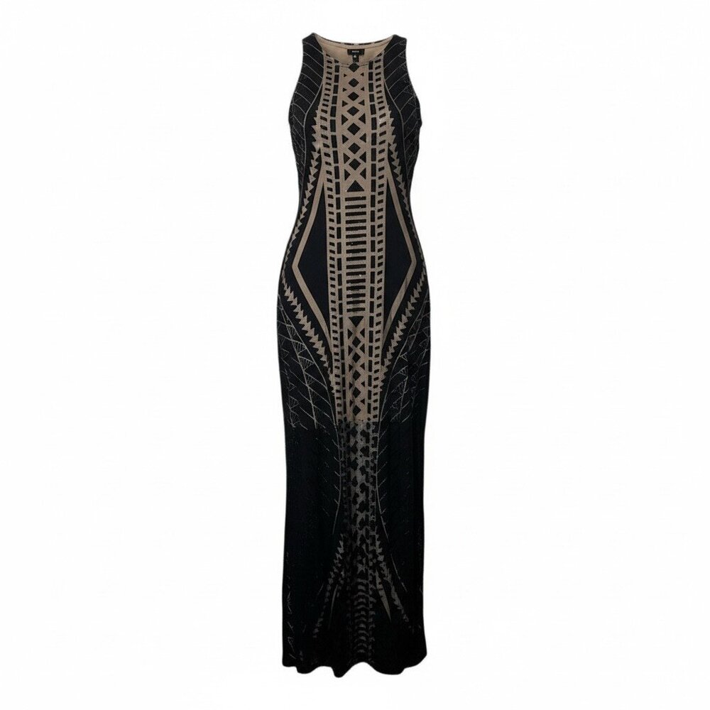 Mossimo Art Deco Black & Nude Maxi Dress, Fitted, Bodycon, Wedding, Party